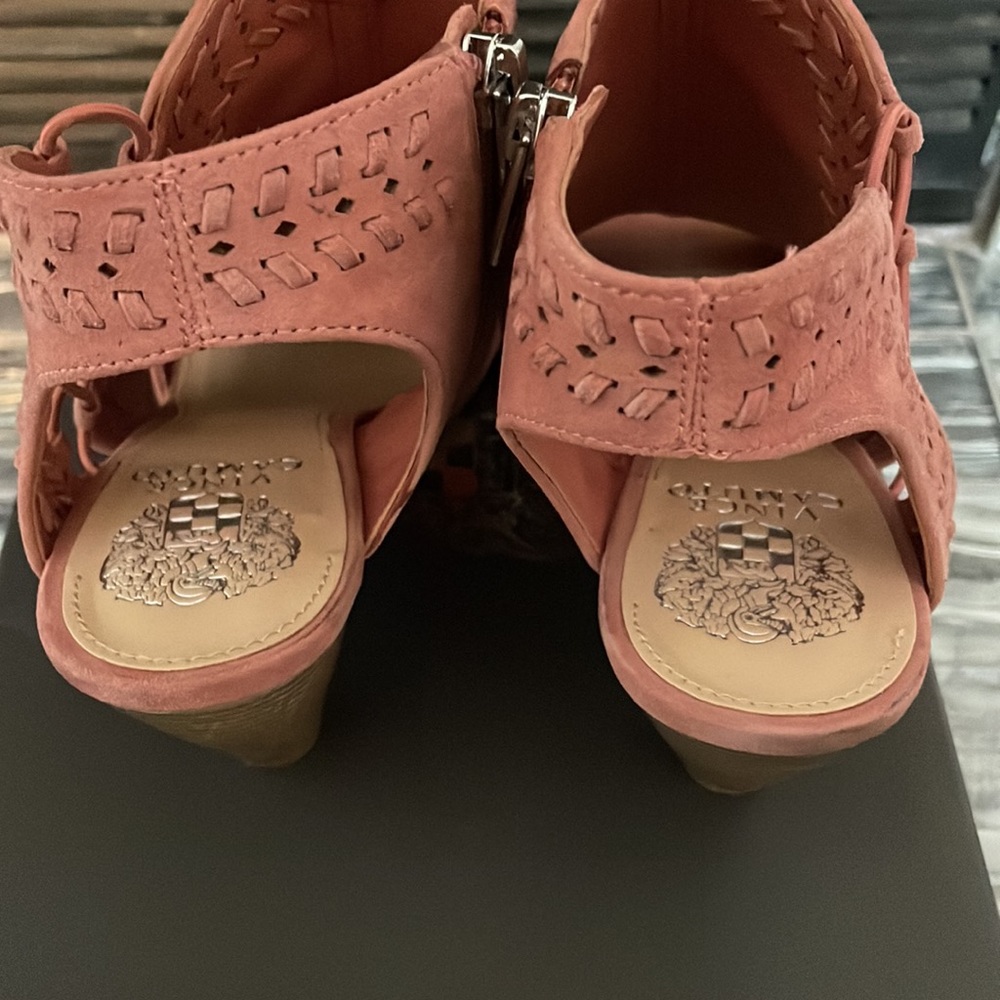 Vince Camuto Pink Suede Open-Toe Lace-Up Block Heel Sandals - Picture 6 of 6